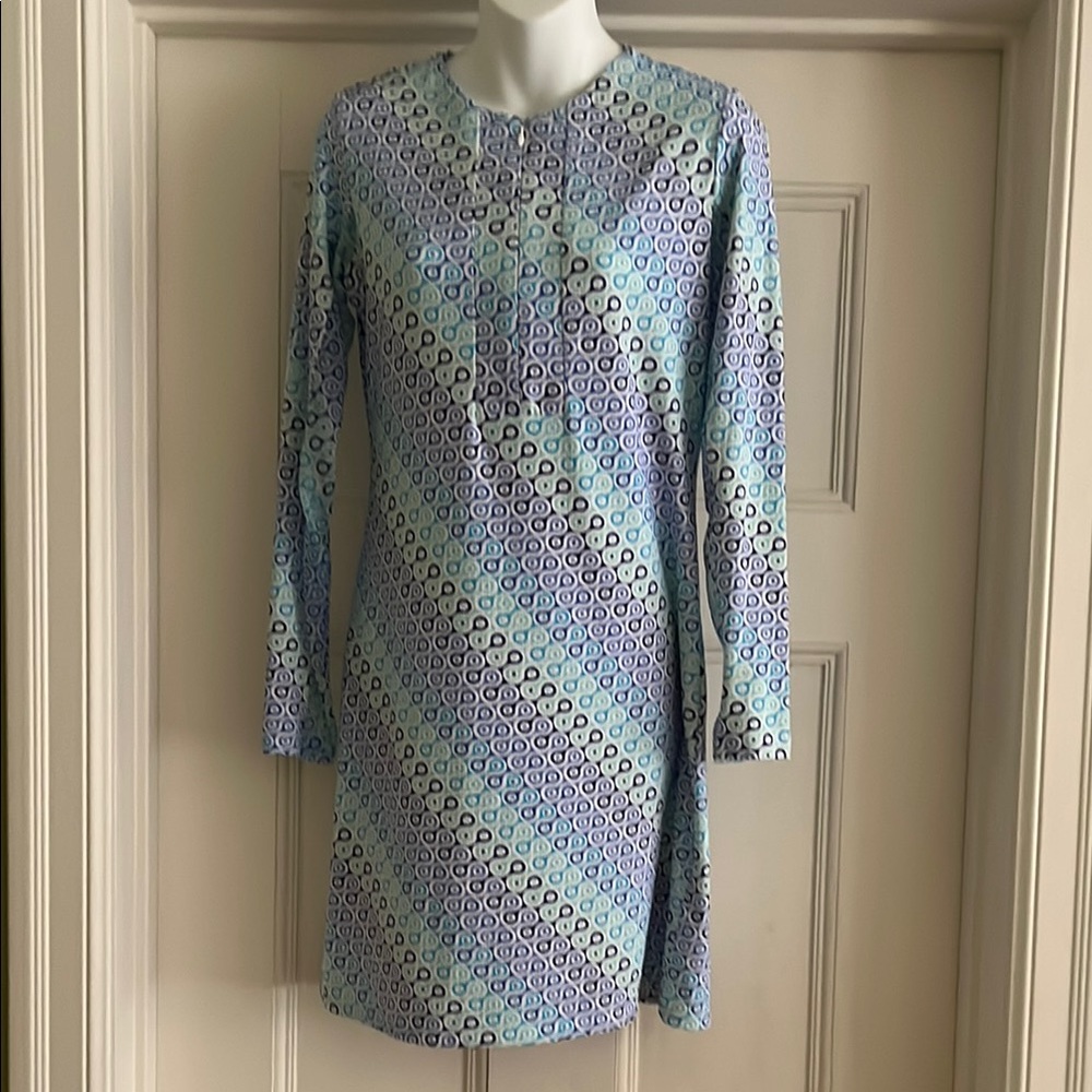 IBKUL Blue Patterned Long Sleeve Dress